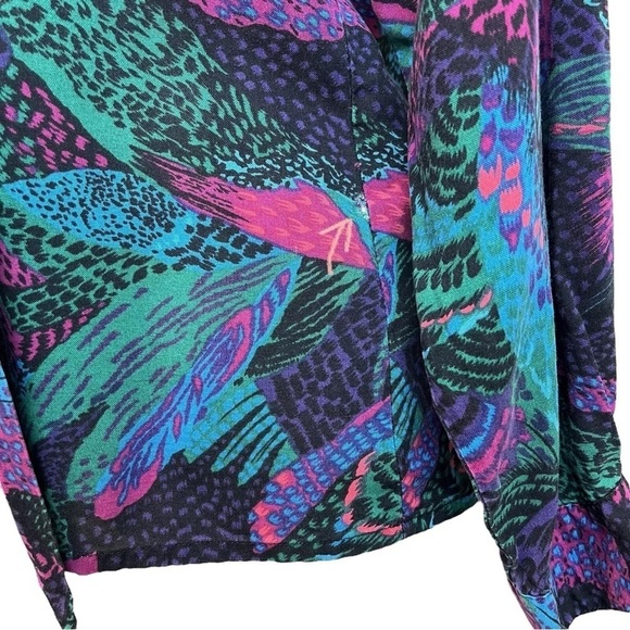 Vtg 80s TanJay Animal Abstract Tie Bow Buttoned Top Purple Pink Blue Size 8 - Picture 5 of 9